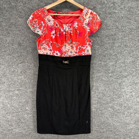 Alyx Dresses & Skirts - Alyx Dress Women 8 Black Floral Sheath Midi Zipper Lined Short Sleeve Casual